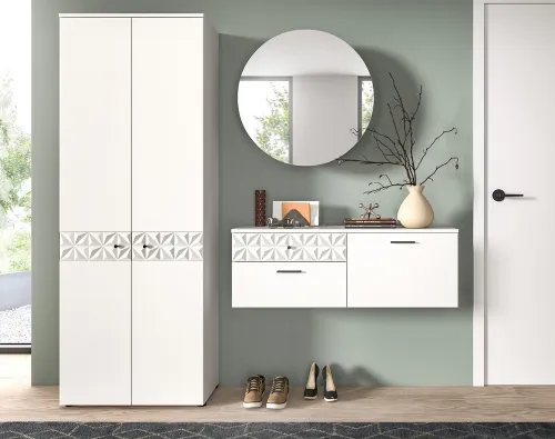 Garderoben-Set Prisma | weiß / weiß Hochglanz | 3-teilig | optional Beleuchtung