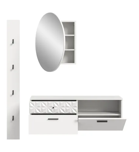 Garderoben-Set Prisma 3 | weiß / weiß Hochglanz | 3-teilig | optional Beleuchtung