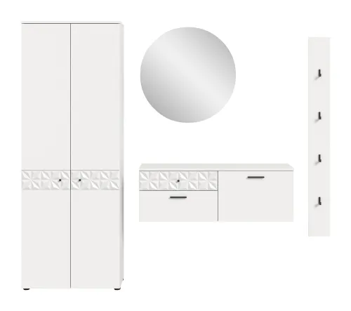 Garderoben-Set Prisma | weiß / weiß Hochglanz | 4-teilig | mit Beleuchtung