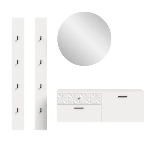 Garderoben-Set Prisma 2 | weiß / weiß Hochglanz | 4-teilig | mit Beleuchtung