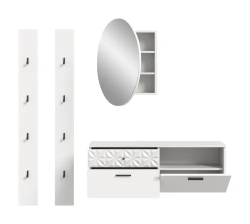 Garderoben-Set Prisma 2 | weiß / weiß Hochglanz | 4-teilig | mit Beleuchtung