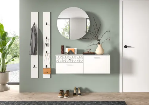 Garderoben-Set Prisma 2 | weiß / weiß Hochglanz | 4-teilig | ohne Beleuchtung