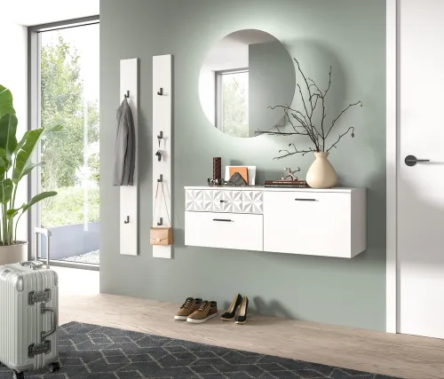 Garderoben-Set Prisma 2 | weiß / weiß Hochglanz | 4-teilig | ohne Beleuchtung