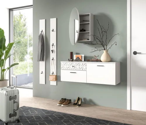 Garderoben-Set Prisma 2 | weiß / weiß Hochglanz | 4-teilig | ohne Beleuchtung
