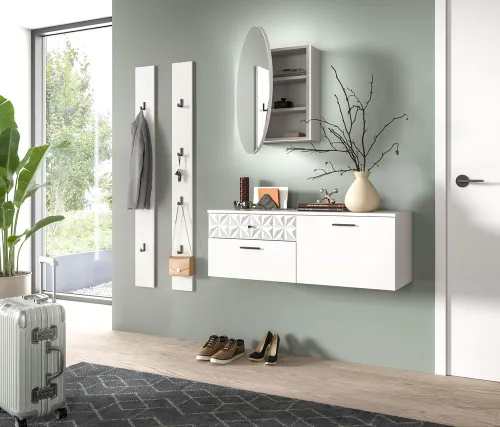 Garderoben-Set Prisma 2 | weiß / weiß Hochglanz | 4-teilig | ohne Beleuchtung