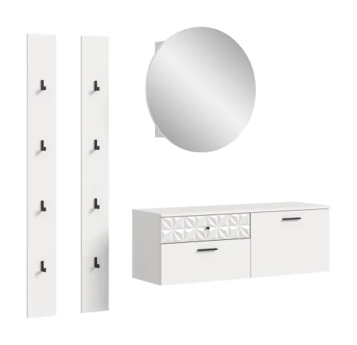 Garderoben-Set Prisma 2 | weiß / weiß Hochglanz | 4-teilig | ohne Beleuchtung