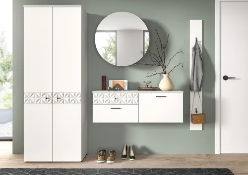 Garderoben-Set Prisma | weiß / weiß Hochglanz | 4-teilig | optional Beleuchtung