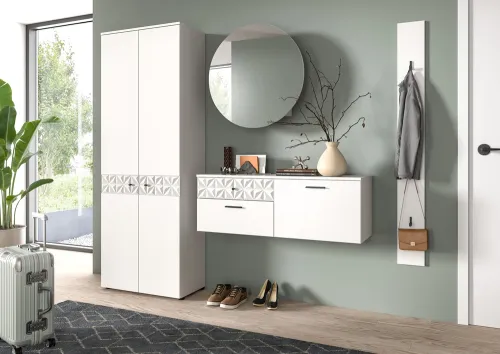 Garderoben-Set Prisma | weiß / weiß Hochglanz | 4-teilig | optional Beleuchtung
