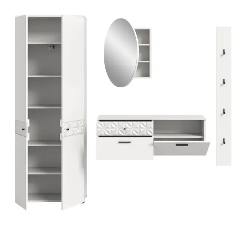 Garderoben-Set Prisma | weiß / weiß Hochglanz | 4-teilig | optional Beleuchtung