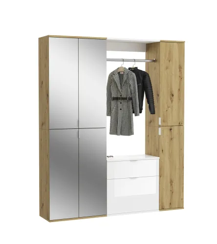 Garderoben Set Projekt X 2 | weiß Hochglanz / Artisan Eiche mit Spiegeltüren | 3-teilig