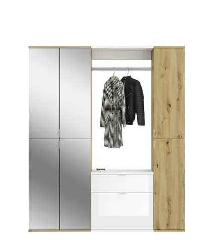 Garderoben Set Projekt X 2 | weiß Hochglanz / Artisan Eiche mit Spiegeltüren | 3-teilig