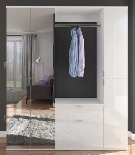 Garderoben Set Projekt X 2 | weiß Hochglanz / Spiegeltüren | 3-teilig