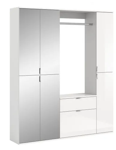 Garderoben Set Projekt X 2 | weiß Hochglanz / Spiegeltüren | 3-teilig