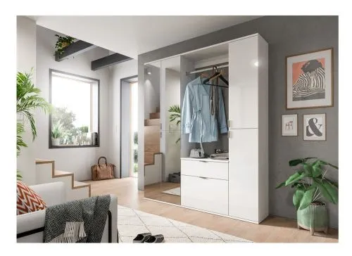 Garderoben Set Projekt X 2 | weiß Hochglanz / Spiegeltüren | 3-teilig