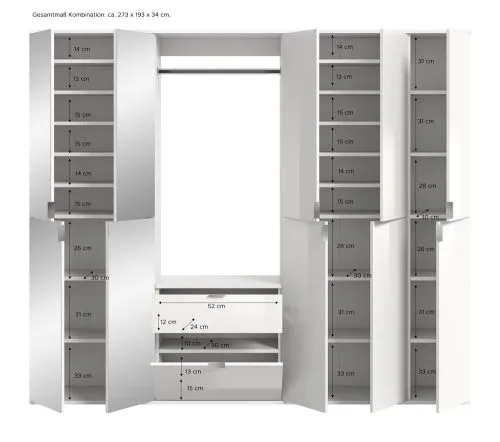 Garderoben Set Projekt X 2 | weiß Hochglanz / Spiegeltüren | 4-teilig