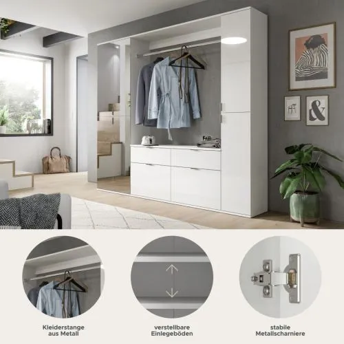 Garderoben Set Projekt X 3 | weiß Hochglanz / Spiegeltüren | 3-teilig