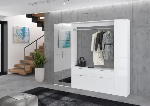 Garderoben Set Projekt X 3 | weiß Hochglanz / Spiegeltüren | 3-teilig
