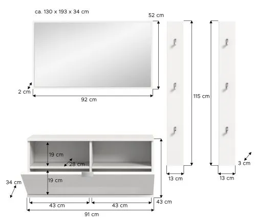 Garderoben-Set Projekt X | mit 2 Paneelen | Weiß Hochglanz | 4-teilig