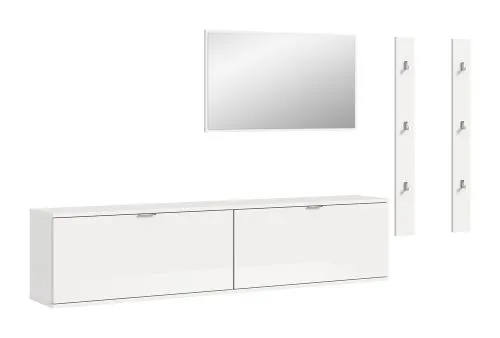 Garderoben Set Projekt X | mit 2 Sitzbänken weiß Hochglanz 5-teilig