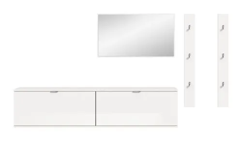 Garderoben Set Projekt X | mit 2 Sitzbänken weiß Hochglanz 5-teilig