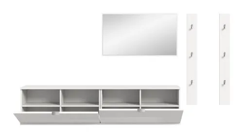 Garderoben Set Projekt X | mit 2 Sitzbänken weiß Hochglanz 5-teilig