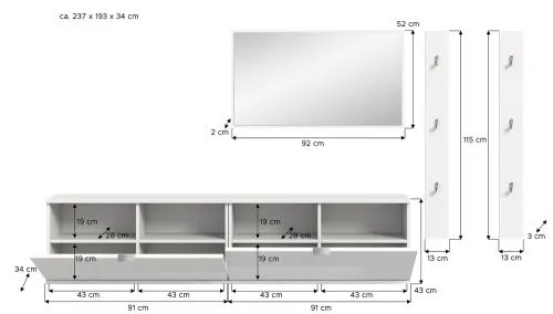 Garderoben Set Projekt X | mit 2 Sitzbänken weiß Hochglanz 5-teilig