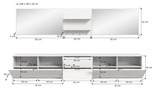 Garderoben Set Projekt X | mit 2 Spiegeln | weiß Hochglanz | 6-teilig
