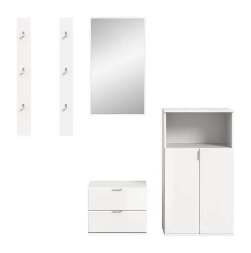Garderoben Set Projekt X | mit Schuhschrank weiß Hochglanz 5-teilig