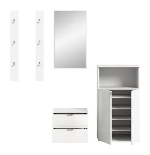 Garderoben Set Projekt X | mit Schuhschrank weiß Hochglanz 5-teilig