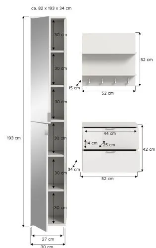 Garderoben Set Projekt X mit Spiegelschrank weiß Hochglanz 3-teilig