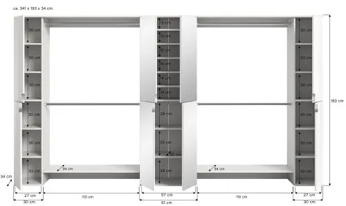 Garderoben Set Projekt X mit Zwischenelement weiß Hochglanz 5-teilig