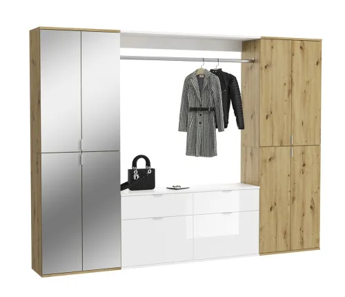 Garderoben Set Projekt X | weiß Hochglanz / Artisan Eiche mit Spiegeltüren | 3-teilig