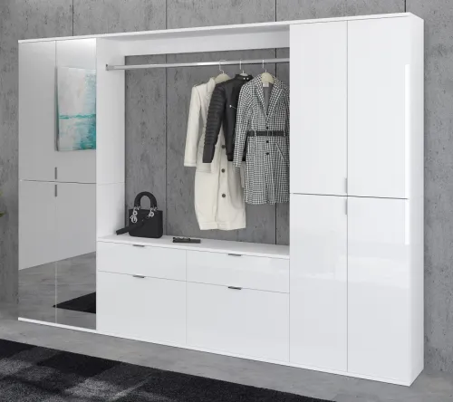 Garderoben Set Projekt X | weiß Hochglanz / Spiegeltüren | 3-teilig