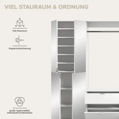 Garderoben Set Projekt X | weiß Hochglanz / Spiegeltüren | 3-teilig