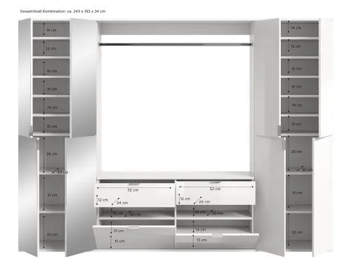 Garderoben Set Projekt X | weiß Hochglanz / Spiegeltüren | 3-teilig