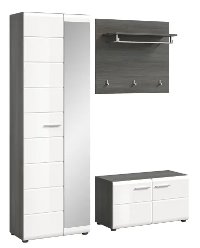 Garderoben-Set Salsa | rauchsilber / weiß Hochglanz | 3-teilig