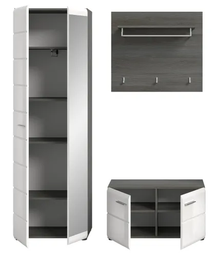 Garderoben-Set Salsa | rauchsilber / weiß Hochglanz | 3-teilig