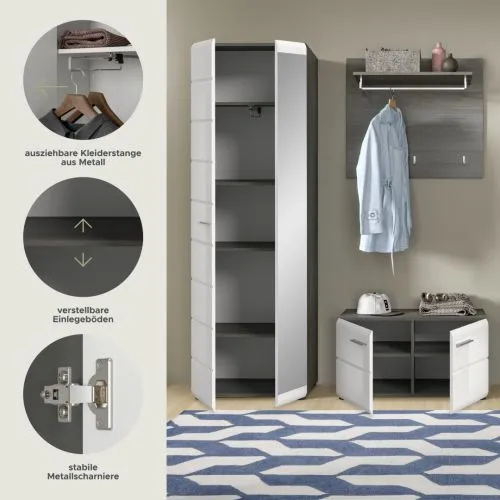 Garderoben-Set Salsa | rauchsilber / weiß Hochglanz | 3-teilig