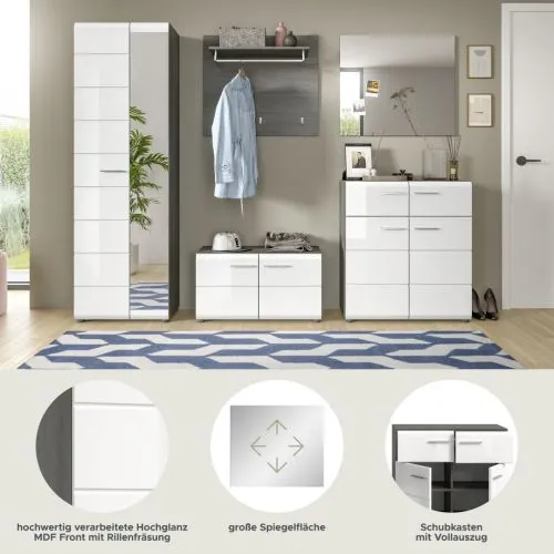 Garderoben-Set Salsa | rauchsilber / weiß Hochglanz | 5-teilig