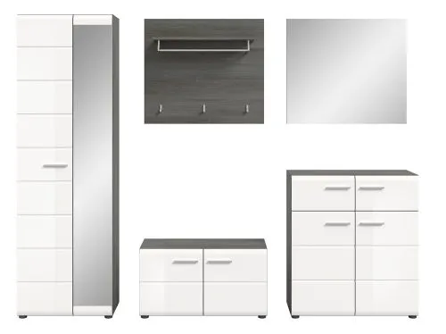 Garderoben-Set Salsa | rauchsilber / weiß Hochglanz | 5-teilig