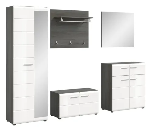 Garderoben-Set Salsa | rauchsilber / weiß Hochglanz | 5-teilig mit Sitzkissen