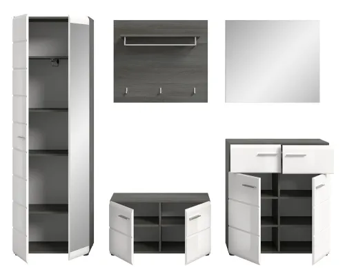 Garderoben-Set Salsa | rauchsilber / weiß Hochglanz | 5-teilig mit Sitzkissen