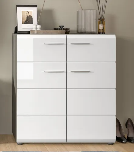 Garderoben-Set Salsa | rauchsilber / weiß Hochglanz | 5-teilig mit Sitzkissen