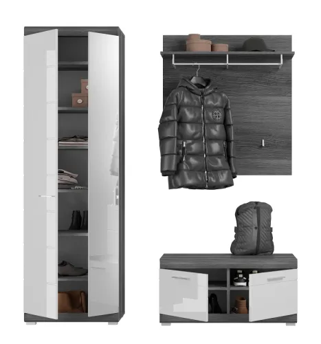 Garderoben-Set Scout | weiß Hochglanz / rauchsilber | 3-teilig ohne Sitzkissen