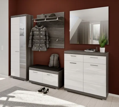 Garderoben-Set Scout | weiß Hochglanz / rauchsilber | 5-teilig