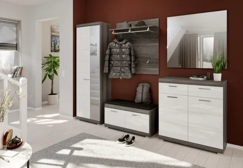 Garderoben-Set Scout | weiß Hochglanz / rauchsilber | 5-teilig ohne Sitzkissen