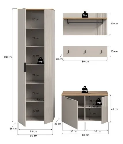 Garderoben-Set Slide | Kaschmir / Evoke Oak | 3-teilig