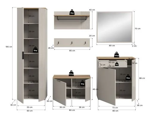 Garderoben-Set Slide | Kaschmir / Evoke Oak | 5-teilig