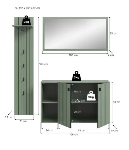 Garderoben-Set Station 2 | Smoke Green | 3-teilig