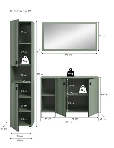 Garderoben-Set Station 5 | Smoke Green | 3-teilig